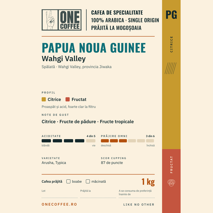 Eticheta cafelei Papua Noua Guinee Wahgi Valley, ONE COFFEE