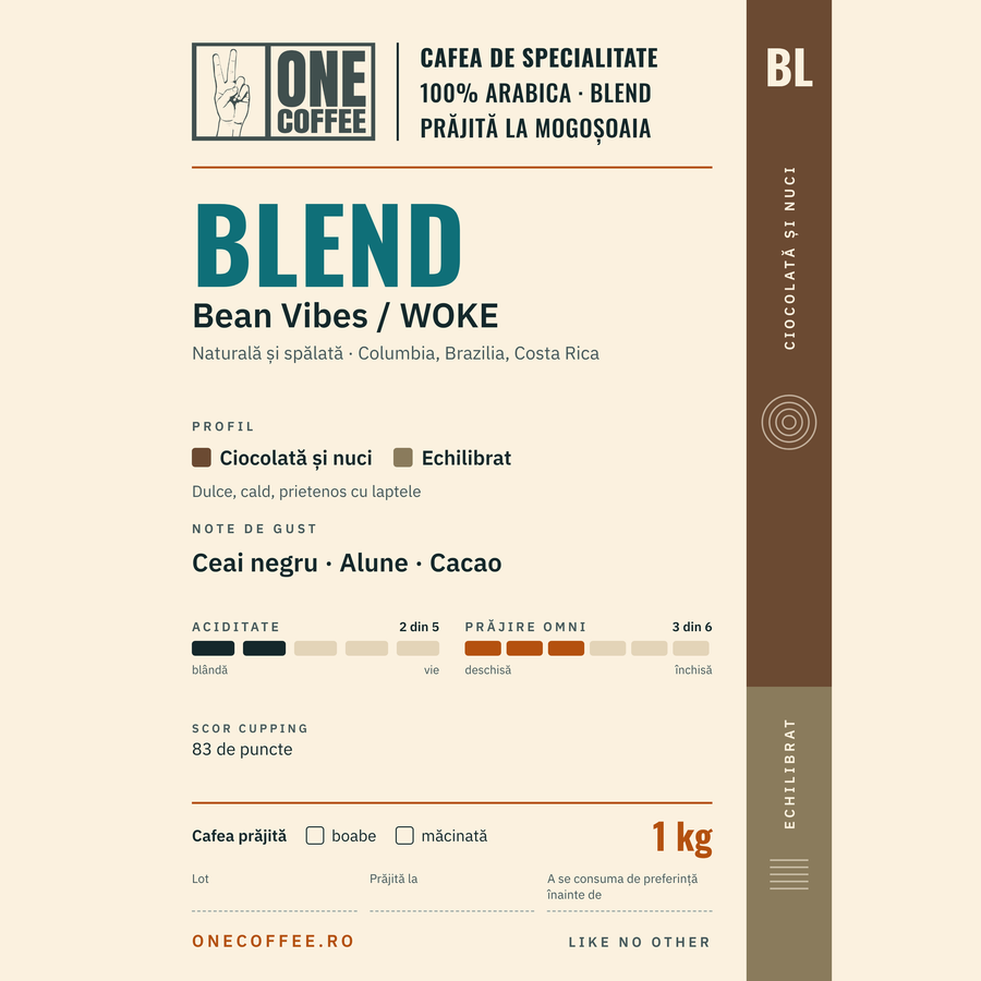 Eticheta cafelei Blend Bean Vibes / WOKE, ONE COFFEE